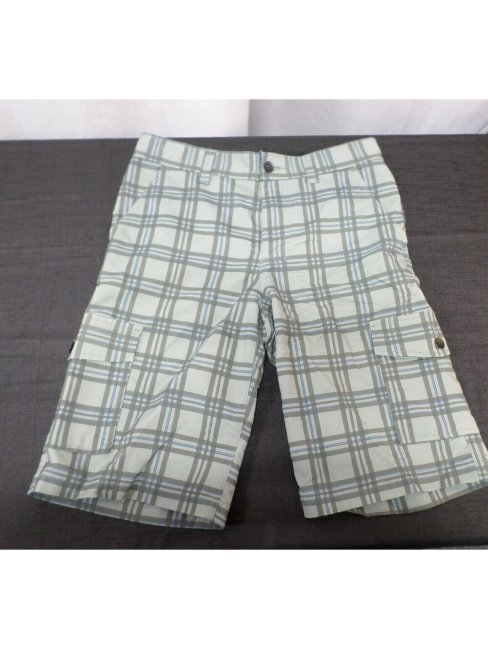DESIGNER TONY HAWK NYLON BLEND SKATEBOARD GREEN PLAID SHORTS SIZE 14